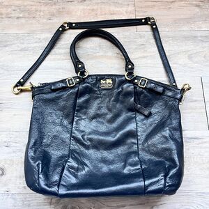 Coach Black Leather Sophia Madison Tote Shoulder Bag Crossbody Gold Hardware
